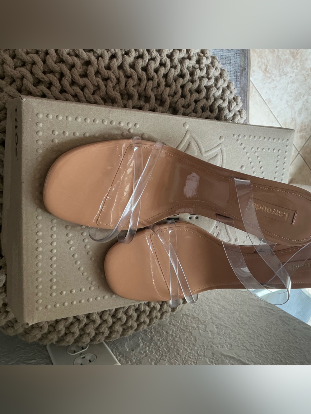 Larroude Clear-Strap Nude Heeled Sandals